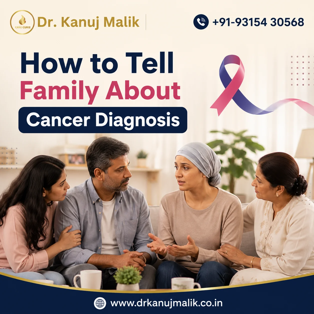 Patient talking to family about a cancer diagnosis in a supportive home environment.